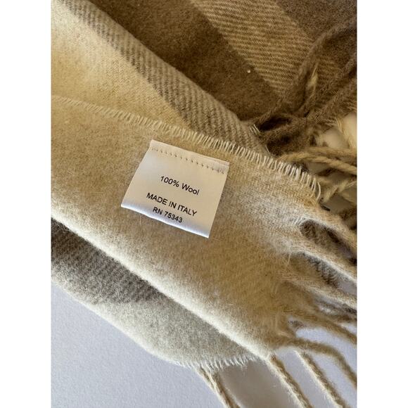 nwt Italian 100% Wool Plaid Scarf | Neutral Taupe Beige - Picture 4 of 5